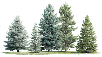 Fototapeta premium Picea pungens, omorika, glauca and abies spruce evergreen pinaceae needled tree isolated on white background premium foreground tree Stock Illustration