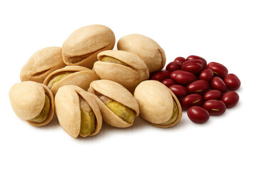 Obraz premium Pistachio nuts and adzuki beans on transparent background, a healthy snack, nutritious plant-based food ingredient