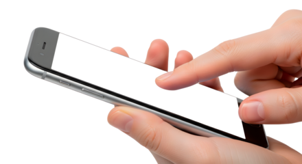 Closeup of a hand holding a smartphone and touching the screen