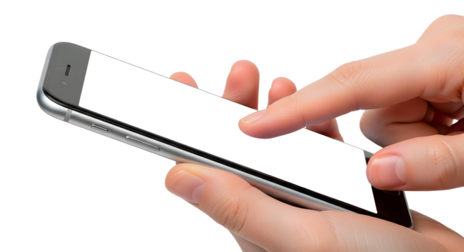 Closeup of a hand holding a smartphone and touching the screen