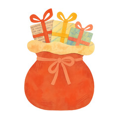 PNG Festive bag with colorful gifts.