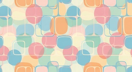 Pastel colored squares and circles pattern with a retro aesthetic and soft color palette design style