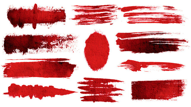 Red blood brushstrokes. Vector Chinese red ink lines pack. Bloody color painted brushstroke text highlights, frames, circles. Rough grunge abstract smear scribbles. Hand drawn maroon paint stains - Powered by Adobe