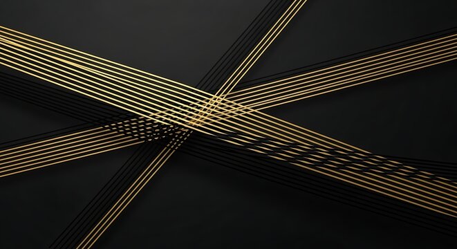 Abstract dark background with intersecting gold and black lines creating a modern design