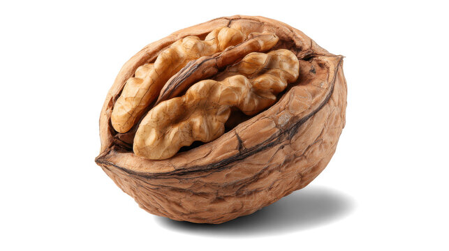 walnuts with leaves on white background