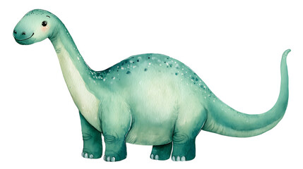 Adorable Baby Brontosaurus Watercolor Nursery Illustration Isolated on transparent background