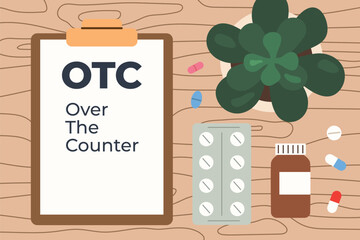 OTC Over The Counter drugs concept, ideal for pharmacy, healthcare, and medical education designs- vector illustration