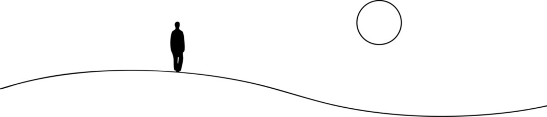 Minimalist Silhouette on Curved Line with Sun