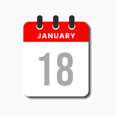 Clean flat icon of January 18 calendar for use in planner, reminder, or office app UI.