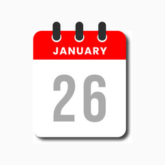 Fototapeta premium Flat modern calendar icon for January 26, clean design for daily schedule layout.