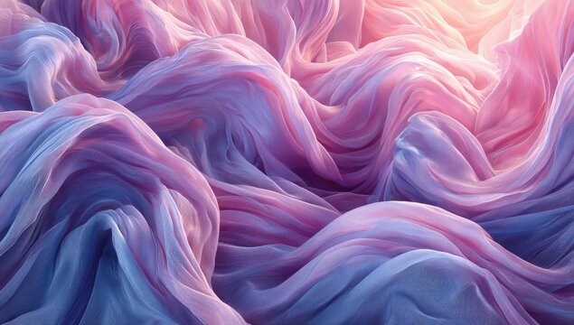 Abstract folds of pink, purple, and blue fabric, soft and flowing
