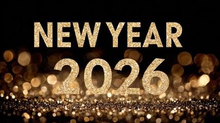 Gold bokeh lights shining with fireworks on black background. Celebration and festive party concept.