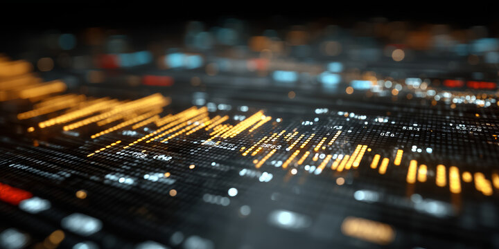 Abstract Digital Finance Data Analytics Glowing Lights Macro Shot - Powered by Adobe