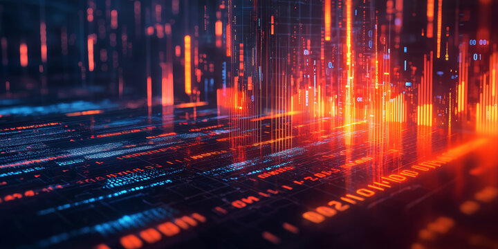 Abstract Digital Network With Glowing Red and Blue Lines Representing Data Flow