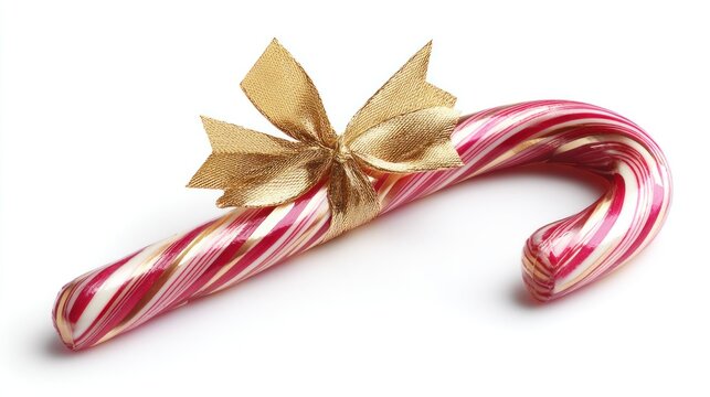 Premium beautiful red and white candy cane with gold bow. Holiday Christmas treat concept. - Powered by Adobe