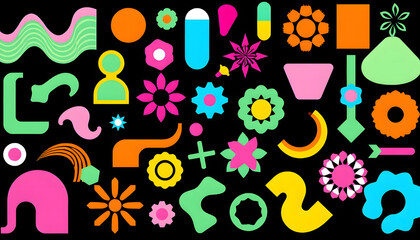 Colorful cartoon seamless vector pattern set with Easter eggs, rabbits, and fun birds illustration