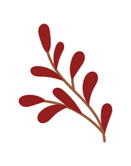 Flat red mistletoe branch decor in kraft style. Holiday winter decoration, perfect for christmas gift or box accent. Versatile graphic element for festive and seasonal backgrounds.
