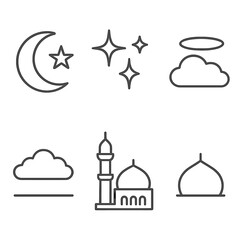 Obraz premium Islamic symbol set with crescent, mosque, and cloud on gradient background