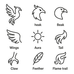 Obraz premium Minimalist bird and nature icons set in black line art style