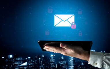 Concept of email security and cybersecurity for confidential communication. Message encryption ensures data privacy and protection from unauthorized access, spam, or phishing threats. Fermion