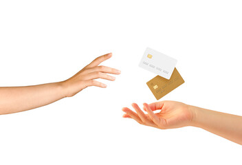 card exchange process, courier and recipient actively exchanging different types of cards scene, scene illustrating courier and recipient in active cooperation exchanging multiple types