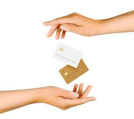 secure card exchange, illustrates safe and trustworthy credit card transfer during transaction, depicts secure and reliable exchange of credit cards between cashier and client emphasizing