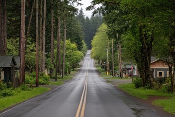 Obraz premium Small town road surrounded by trees