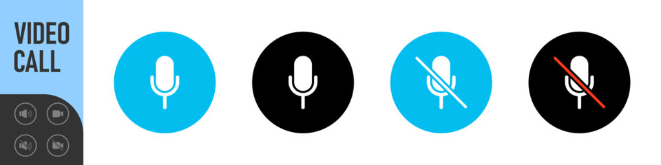 Set of Video call icons. Video conference. Collections buttons of on-line video chat app, internet talk, call technology. Web app ui display template. Videoconferencing and online meeting workspace