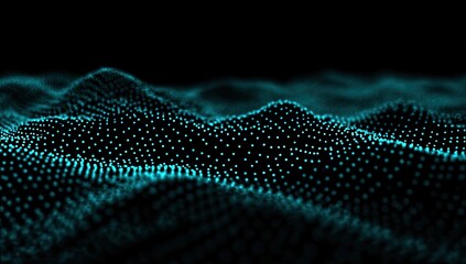 Glowing blue dotted surface undulating on black backdrop