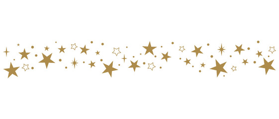 Golden star border with shiny sparkles and dots, elegant decorative divider of metallic stars for festive design, celebration, luxury background or invitation template