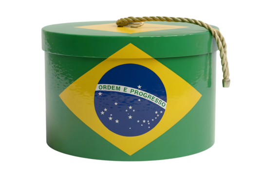 Brazilian flag gift box isolated on transparent background