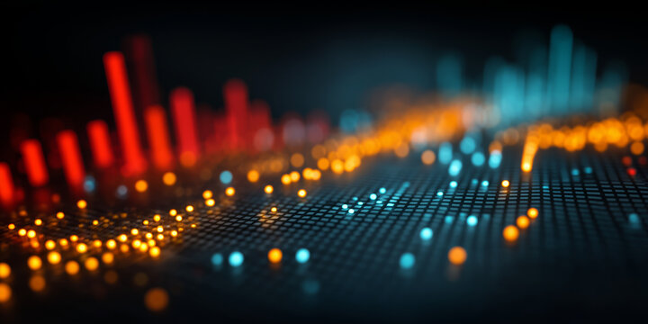 Glowing Digital Data Abstract Bars Blue Orange Red Black Background