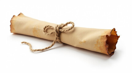 Antique Blank Paper Scroll Rolled and Tied with Twine | Old Parchment Document, Map, Certificate, or Message
