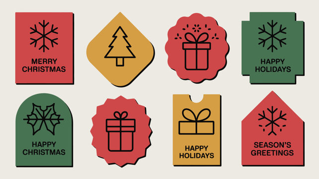 Collection of christmas holiday gift tags with outline icons