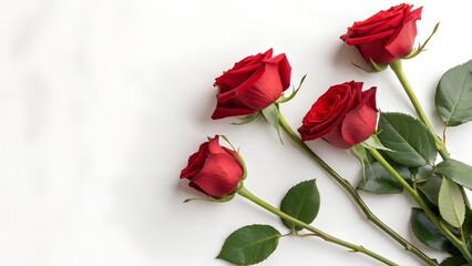 Stunning red roses convey love and passion, perfect for Valentine's Day promotions, romantic gestures, or elegant floral designs bringing beauty and sophistication to any project