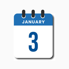 Minimalist flat blue January 3 calendar icon, perfect for UI planner or productivity layout.