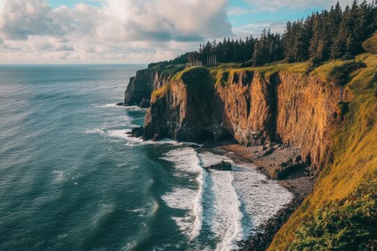 High cliffs over ocean waves