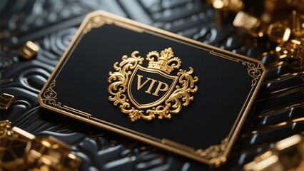 shining golden vip crest on luxury dark metal texture