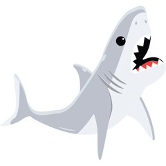 Cartoon Shark With Mouth Open and Teeth Showing on Transparent Background