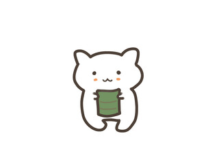 A cute cat drinking tea character