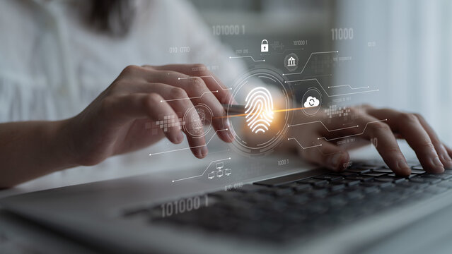 Biometric fingerprint identification and cybersecurity system ensuring secure access, identity verification, cloud data protection, and digital safety Latch