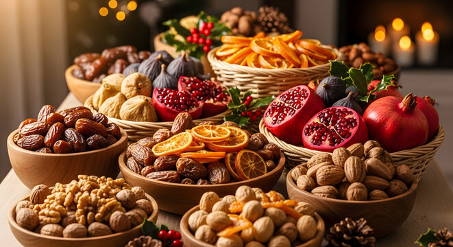 Christmas Table with Global Traditional Fruits