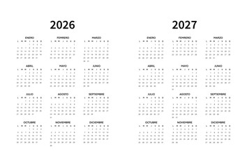 Spanish Calendar for 2026-2027. Scheduler, agenda or diary template. Week starts on Monday