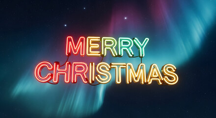 Neon “Merry Christmas” in Night Sky