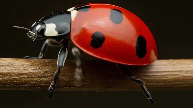 Ladybug climbing on a twig: A macro shot of a vibrant red ladybug in motion, showcasing its