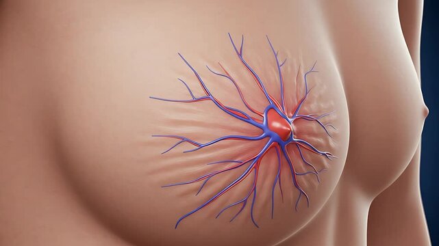 Medical animation showing blood supply to the breast, demonstrating its anatomical structure and