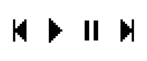 Pixel media control icons on white background, Pixel art, Vector illustration. © WiseLayz