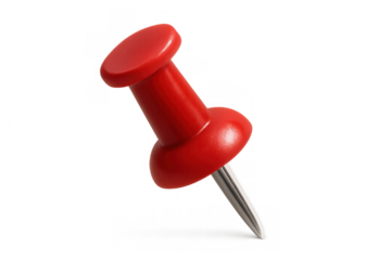 Red pushpin holding and marking important documents, tasks, and locations on a transparent background