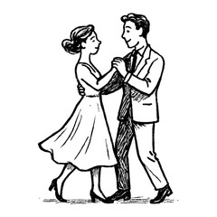 Obraz premium PNG Vintage dancing couple illustration.