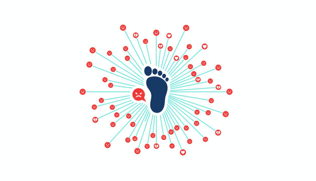 A digital footprint graphic showing how one hurtful comment can spread rapidly online affecting many people.